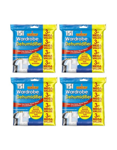 12 Pack Hanging Wardrobe Dehumidifier Bags with Moisture Trap Crystals