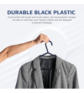 25 Pack Adult Heavy Duty Black Coat Plastic Hangers
